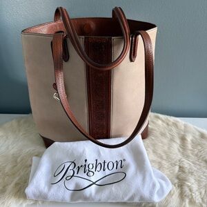Brighton Whisky Stone Leather Canvas Villa Tote